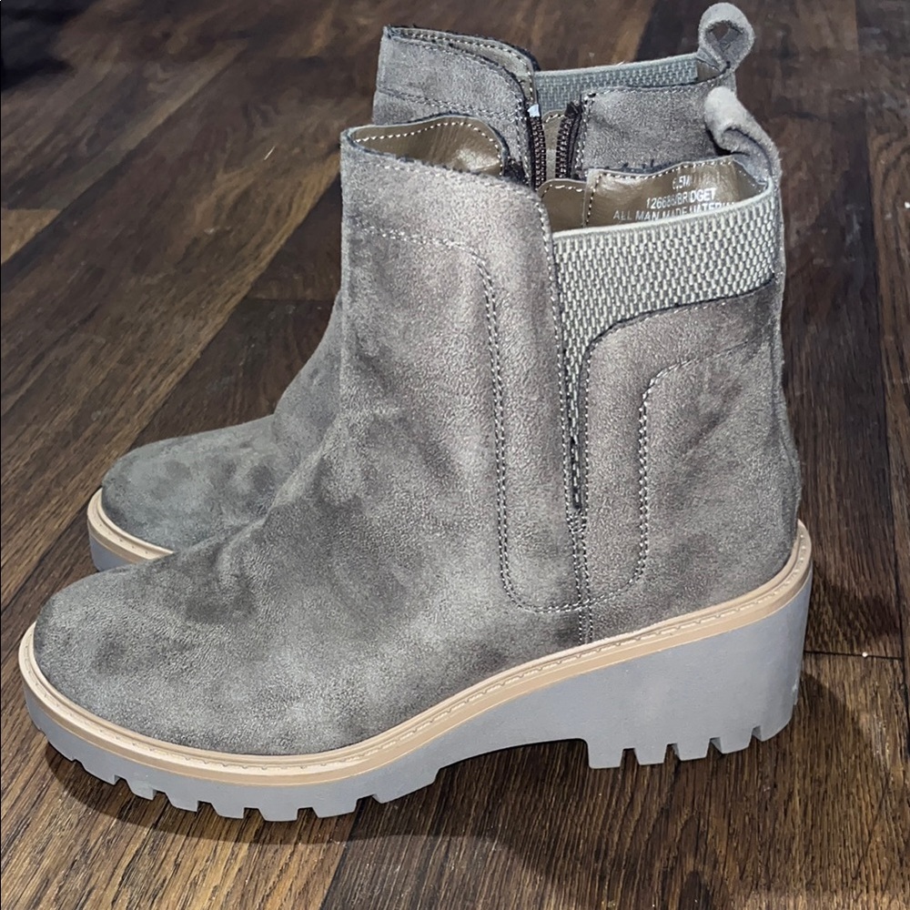 Grayish Brown Suede Ankle Boots